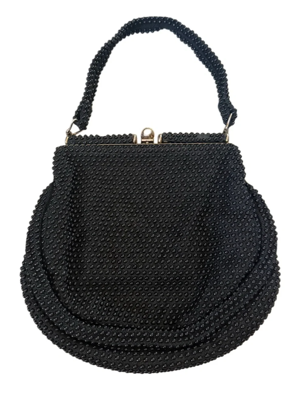 Vintage Corde Beaded Black Evening Top-Handle Clutch Bag
